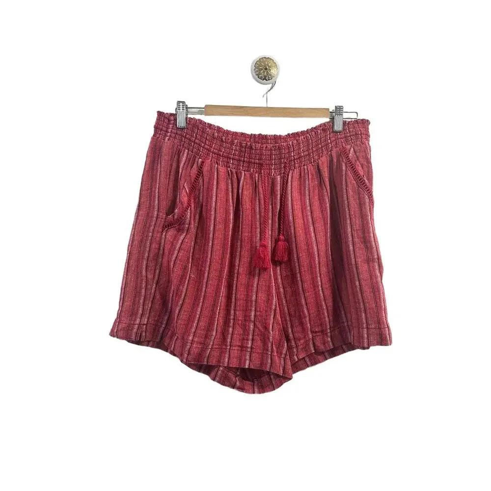 Briggs Shorts Size XL Red Striped Pattern Tassel Drawstring Pockets Linen Blend - Picture 4 of 15